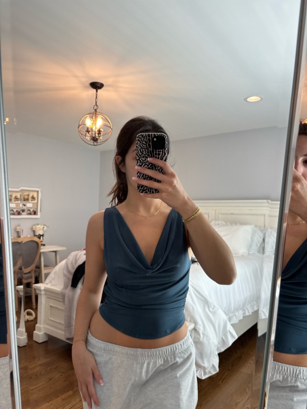 teal garage cowl neck tank